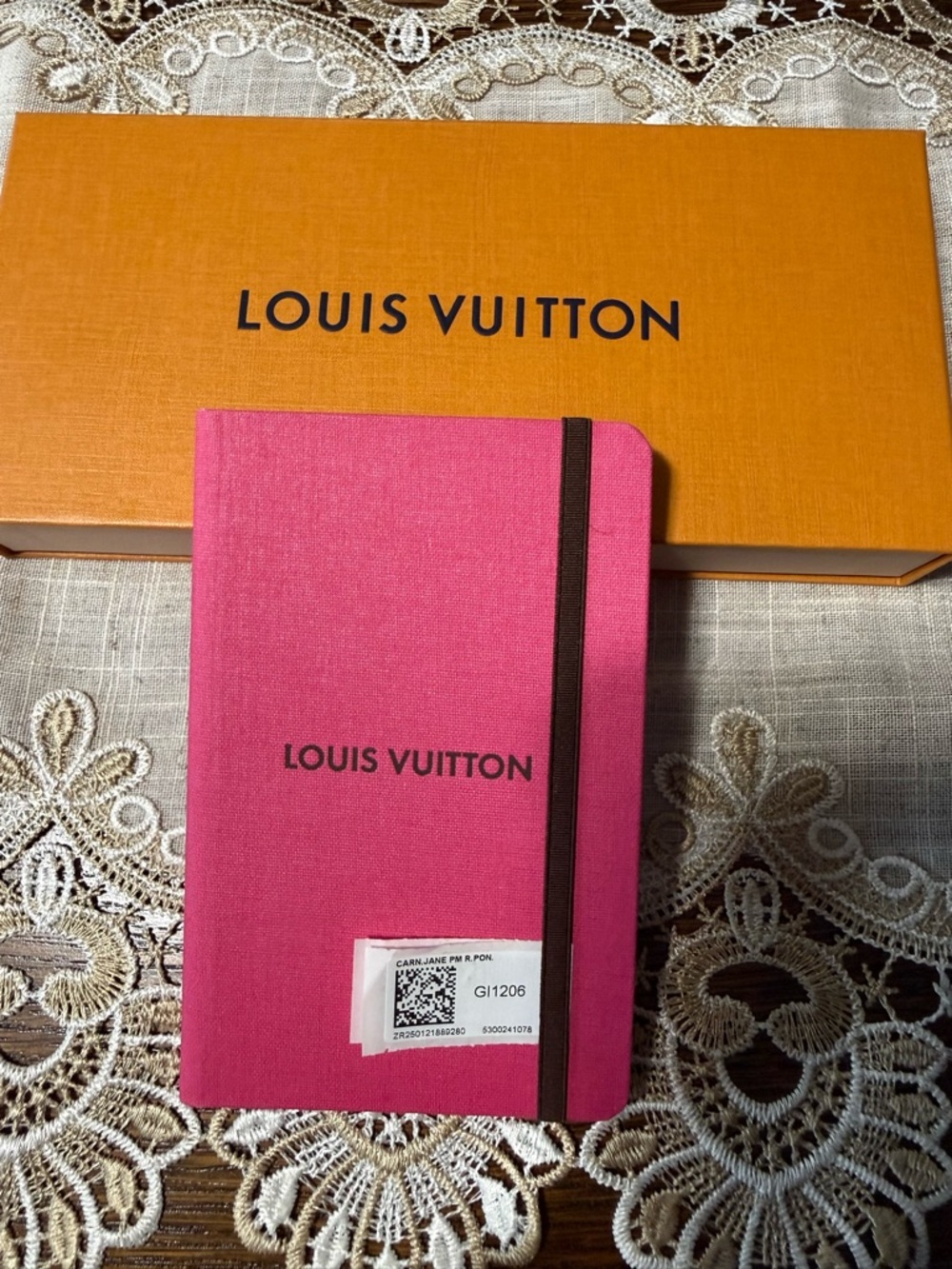 Louis Vuitton Jane Pink Notebook with Black Elastic Strap